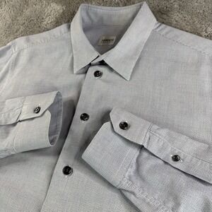 Armani Collezioni Dress Shirt Men's Large Gray Micro Check Button Up Long Sleeve